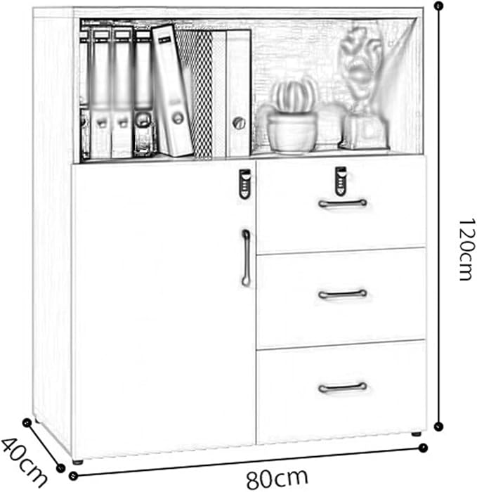 Office Short Cabinet Three-Door File Cabinets Drawer Locker Partition Wall with Lock File Information(A80x40x120cm)