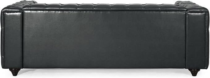 83.5 Upholstered Chesterfield Couch Modern 3 Seater Sofa with Tufted Back and Square Arms Wood Leg Nailhead Sofa for Living Room/Office/Apartment/Small Space PU Leather Black