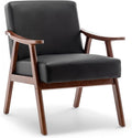 Mid Century Accent Chair Boho Farmhouse Accent Chairs for Living Room Retro Single Lounge Reading Armchair with Solid Wood Frame (Faux Leather in Black)