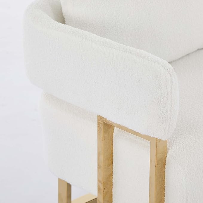 Teddy Fabric Accent Chair Modern Side Chair with Gold Metal Legs 51 Inch Wide Upholstered Loveseat for Living Room Dressing Area Office (White+Gold)