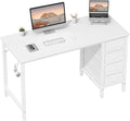 DLisiting 47 inch Desk Fabric Drawers - White Office Vanity Modern Cute PC Writing White Desk with Storage for Bedroom Home Office Computer Desks for Girls Teens Childrens