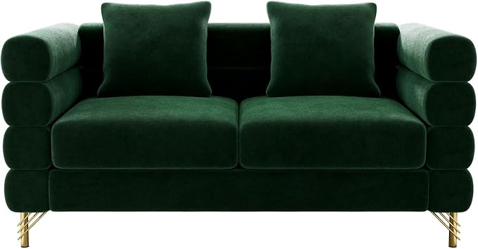 Cloud Couch for Living Room 59 Modern Overstuffed Deep Seat Velvet Loveseat Sofa with 2 Pillows Comfy Upholstered 2 Seater Love Seat for Bedroom Office Emerald Green Velvet