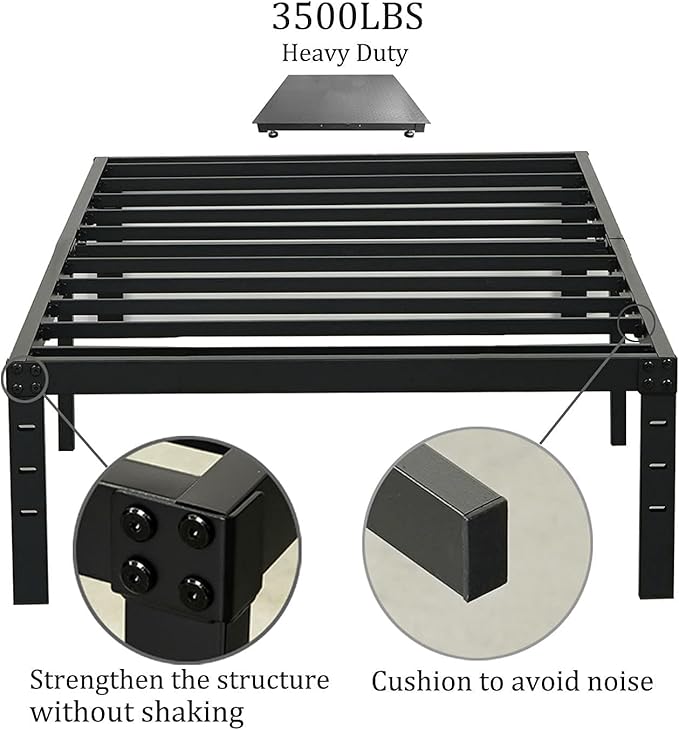 Twin XL Bed Frame 18 inch Tall 3500lbs Heavy Duty Metal Platform with Steel Slats Support 18-inch Bedframe with Ample Storage No Box Spring Needed Sturdy and Noise-Free Black