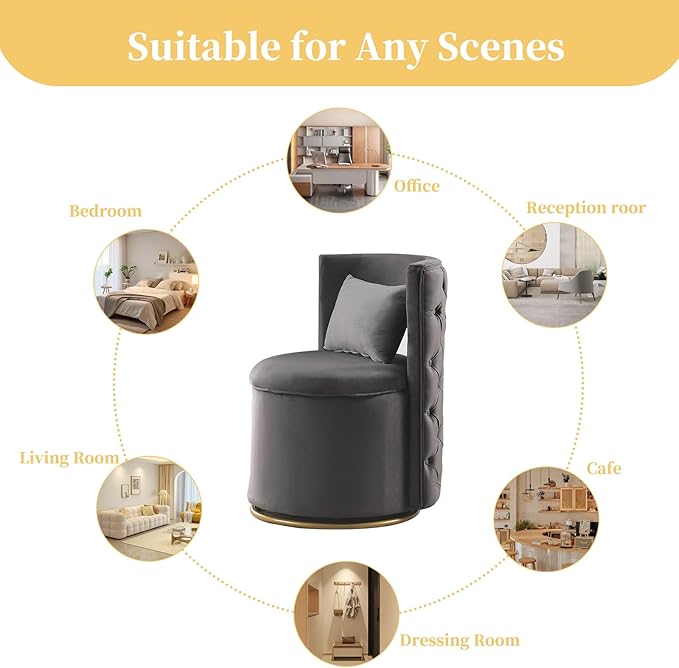 360° Swivel Accent Chair Velvet Chair with Storage Function Curved Chair with Gold Metal Base Accent Chair for Living Room Bedroom Home OfficeApartment-Grey