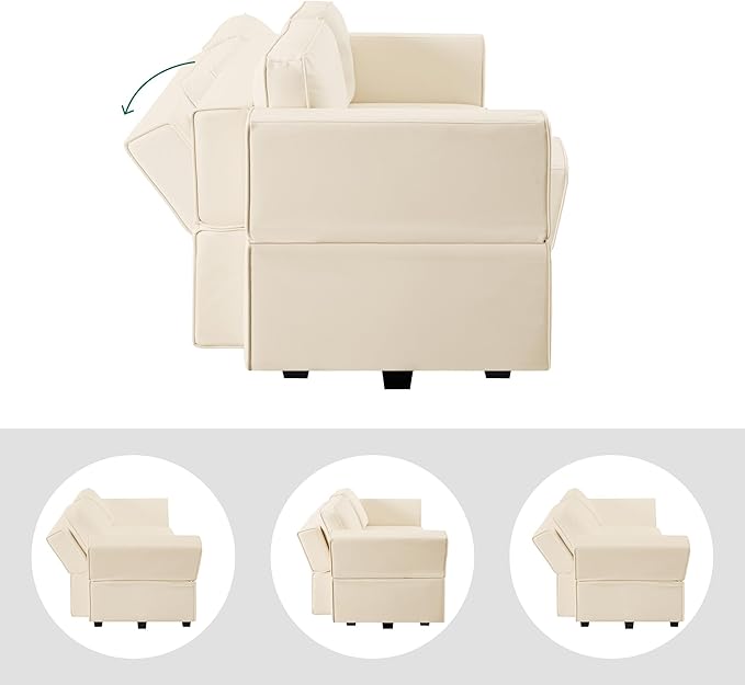 Naomi Home Sarah Modular Loveseat Sofa Couch with Storage Seats Air Leather 2 Seater Love Seats for Small Spaces Beige