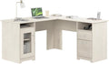 Bush Home Cabot 60W L Shaped Computer Desk with Storage in Linen White Oak 60-inch Corner Table with Drawers for Home Office Workspace