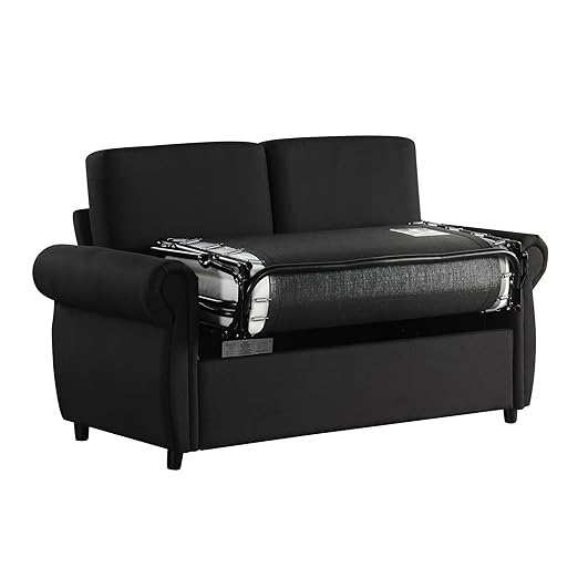 Ball &amp Cast 58 Loveseat Futon Sofa-BedConvertible Pull Out CouchLinen Upholstery Sleeper Sofa Bed with Twin Size Memory Mattress&ampUSB PortOverstuffed Back CushionChaise Lounge for Livingro