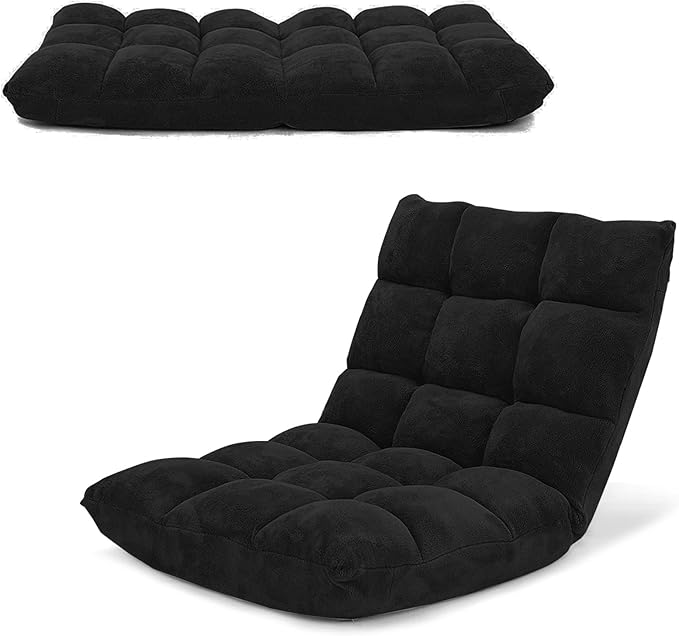 LDAILY 14-Position Floor Chair Adjustable Gaming Chair with Strong Back Support Padded Cushion Folding Couch Recliner Sofa Ideal for Floor Seating Reading Gaming(Black)
