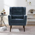 Modern Accent ChairChenille Arm Chairs for Living RoomUpholstered Mordern ArmchairComfy Soft Padded Lounge Chair in Small Space Bedroom w/Pillow Solid Wood Leg (Dark Blue + Chenille)