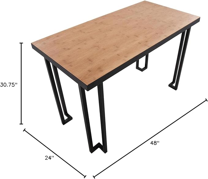 LumiSource Roman Natural Wood Desk Home Office Desk Computer Desk Black Desk Small Desk for Bedroom Gaming Desk Contemporary Desk