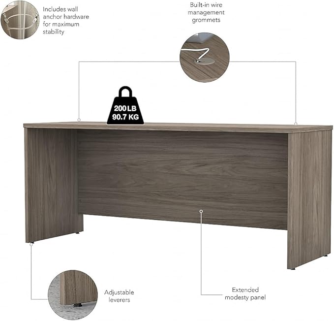 Bush Business Furniture Studio C 72W x 24D Credenza Desk in Modern Hickory