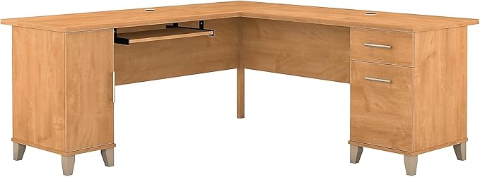 Bush Home Somerset 72W L Shaped Desk with Storage in Maple Cross 72-inch Large Corner Computer Table for Home Office Workspace