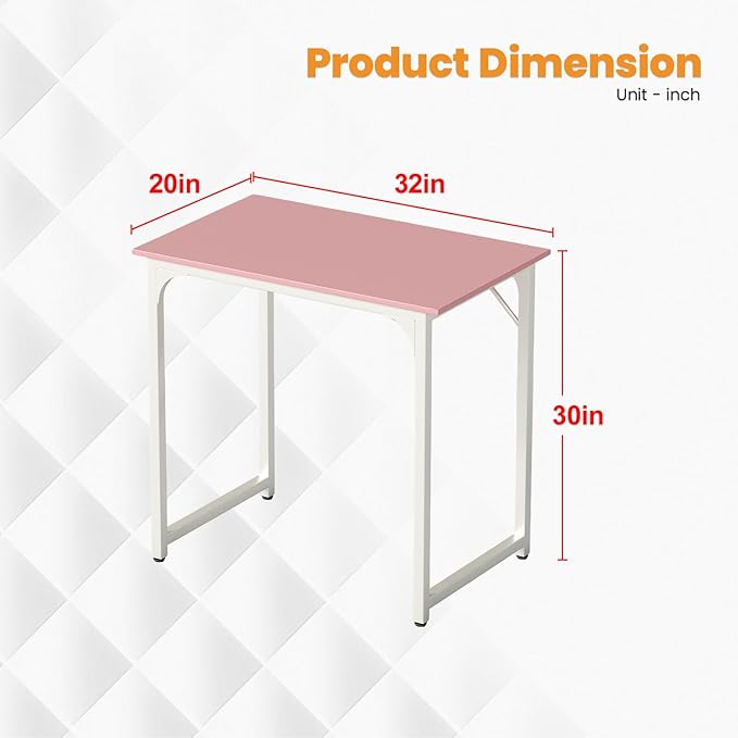 PayLessHere | 32 Inch Computer Desk | Pink | Office Desk with Metal Frame Adjustable Feet | Water-Resistant Scratchproof Surface | Sturdy Writing Table for Home Office or Study | Pack of 1