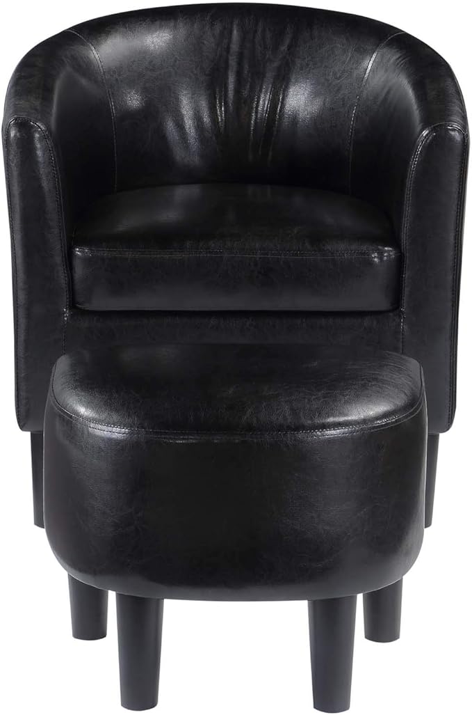 Convenience Concepts Take a Seat Churchill Accent Chair with Ottoman Black Faux Leather