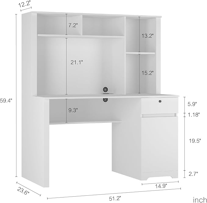 Anwick Home Office Desk with Hutch and Drawer Modern Computer Gaming Desk with Charging Station Study Writing Table with Storage