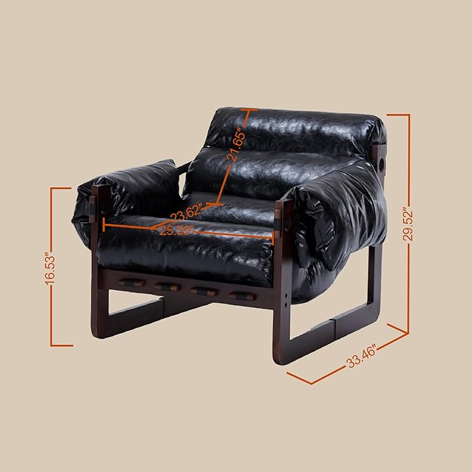 Leather Accent Chair Mid Century Modern Lounge Chair with Removable Armrests Oil Wax Faux Leather Armchair for Living Room Bedroom Office (Antique Black)
