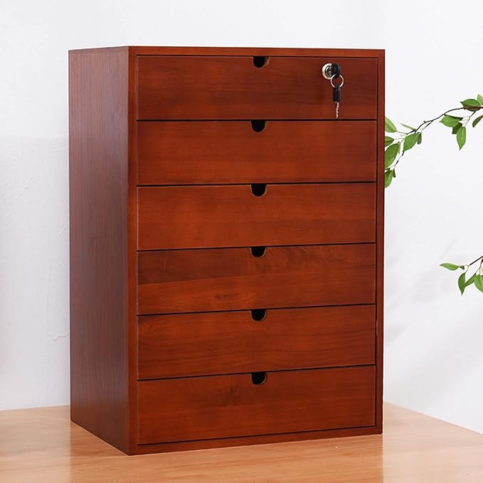 Solid Wood Storage Box Desktop File Cabinet Desk Organizers with LockRustic Dresser Office &amp Home*School Desk Drawers Organizer and Accessories Locking Filing Cabinet 4/5/6 Drawers ( Size : 6