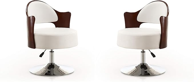 Manhattan Comfort Bopper Mid Century Modern Faux Leather Adjustable Swivel Accent Chair with Polished Chrome Base Set of 1 White