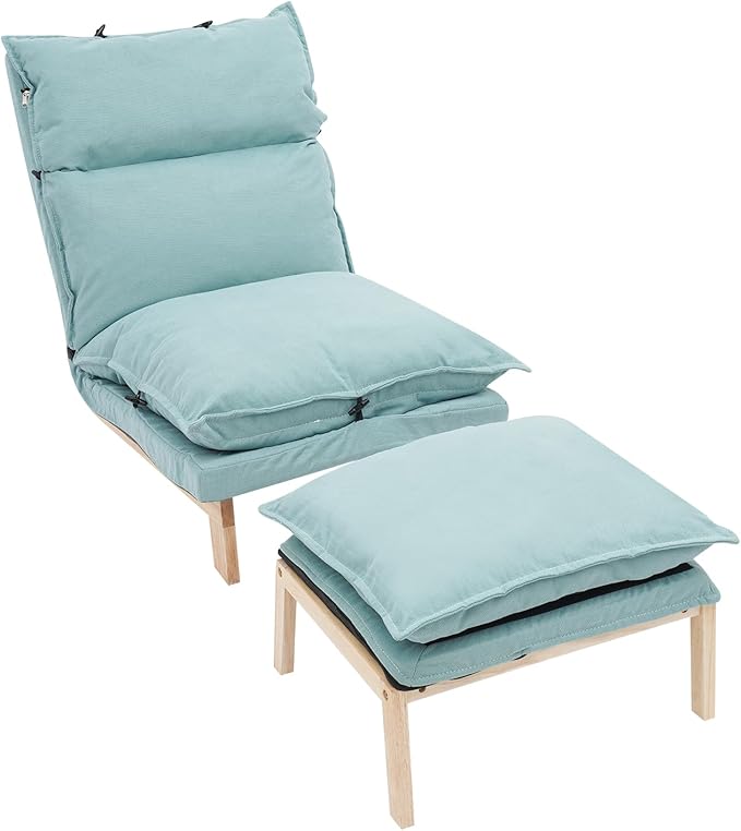 Modern Sofa Bed Chair with Ottoman 5-Position Adjustable Recliner Lounge - Accent Reading Chair for Bedroom Living Room Balcony - 330lbs Capacity (Green)