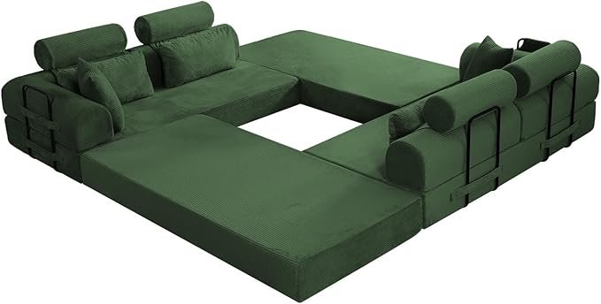 KEIKI 106 4Seat Modular Sectional Corduroy Sofa Couch for Zen Space Small Space Family Friendly Homeowners Warm Inviting Comfy Supportive Rest Space Elegant Premium Design Grayish Green
