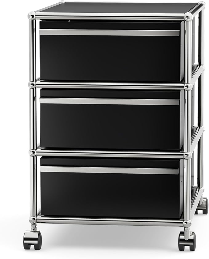 Steel Mobile File Cabinet for Office &amp Home with 360° Silent Wheels Smooth Drawer Slides Large Capacity Waterproof and Rust-Proof Stylish &amp Durable Storage Cabinet (3 Drawer Black)