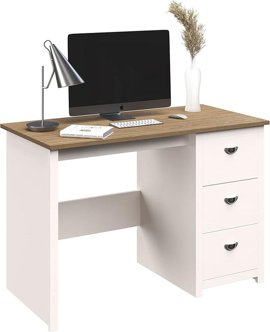 Computer Desk - Traditional Desk with Attached 3-Drawer File Cabinet - for Home Office Bedroom Computer or Craft Table by Lavish Home (White)