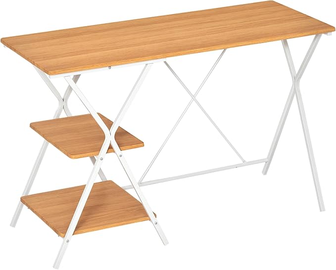 HOMCOM Computer Desk with Storage Shelves Writing Desk for Home Office Study Workstation Natural