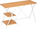 HOMCOM Computer Desk with Storage Shelves Writing Desk for Home Office Study Workstation Natural