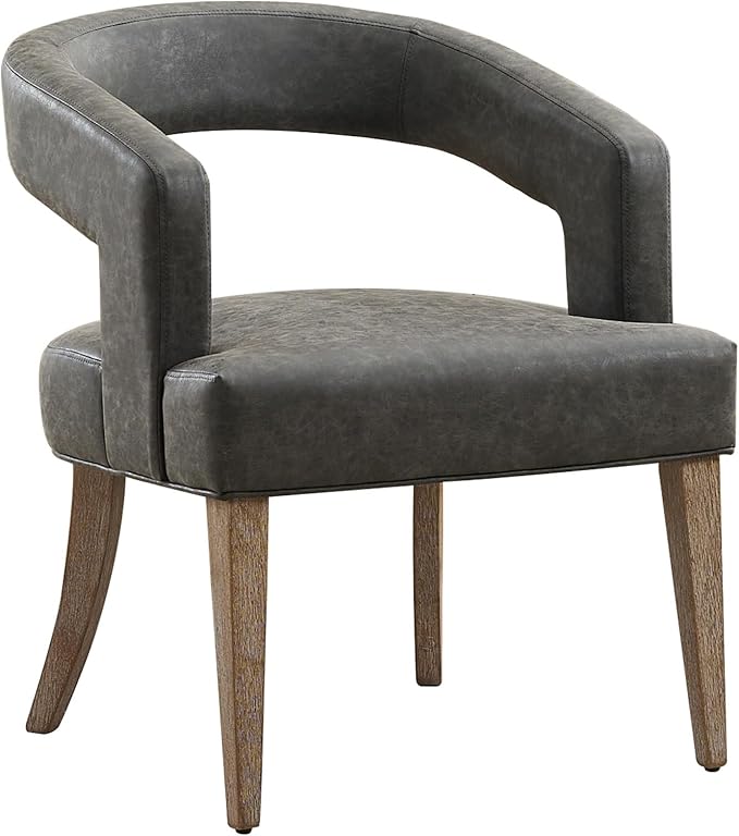 Modern Accent Chair Upholstered PU Leather Barrel Armchairs with Rubberwood Legs Comfy Lounge Arm Chair Hollow-Out Side Club Chair for Living Room Bedroom Office (Grey)