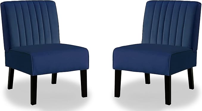 Mid Century Modern Chairs Set of 2 with Minimalist Design Elegant Velvet Upholstery and Solid Wood Legs Ideal for Living Room or Bedroom Dark Blue