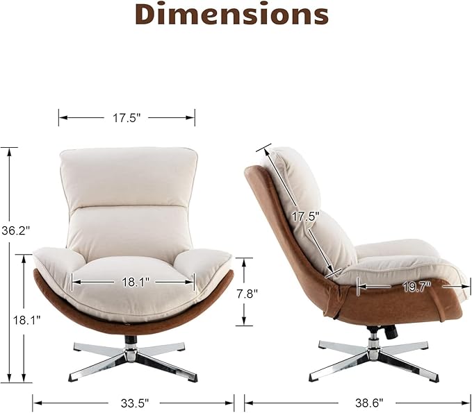 HEAH-YO Swivel Accent Chair Modern Living Room Chair with Backrest Upholstered Linen Fabric Armless Lounge Reading Chair for Bedroom Beige