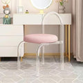 Modern Minimalist Acrylic Chair Clear Vanity Stool with Backrest and Cushion Small Accent Chair for Makeup Room Dining Room Living Room (Pink)