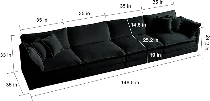 healthomse Chenille Two-Seater Sofa with 1 Footrest 2 Seater L-Shaped Sectional with Ottoman sectional couches for Living Room Chenille (Black 4-Seat)