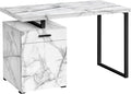 Computer Desk Home Office Laptop Left Right Set up Storage Drawers 48 l Work White Marble Look Laminate Black Metal Contemporary Modern