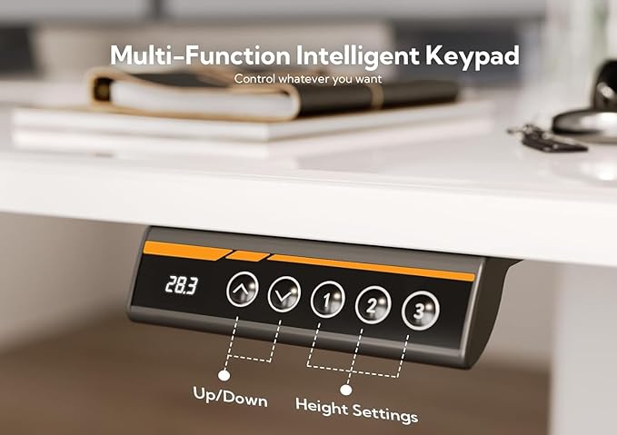 Glass Standing Desk 40 X 24 Inch Electric Stand Up Desk with Hook and Multi-Function Keyboard Quick Install Home Office Computer Desk (White 40 X 24 Inch)