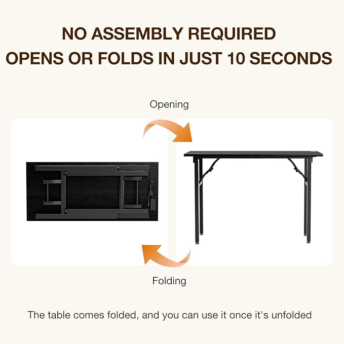TEMI Small Computer Desk Folding Table - No Assembly Compact 44.3 Foldable Desk with Power Outlets &amp USB Charging Port Portable Small Office Desk Ideal Mini Study Table Dark Oak