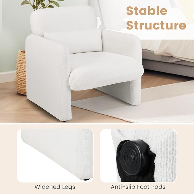 KOMFOTT Chenille Accent Chair Set of 2 Modern Upholstered Armchair with Removable Lumbar Pillow Widened Backrest &amp Thick Seat Cushion Comfy Single Sofa Chair for Living Room Bedroom White
