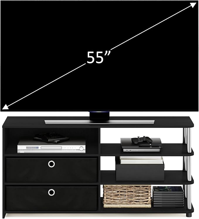 Furinno JAYA Simple Design TV Stand for up to 55-Inch with Bins Americano Stainless Steel Tubes
