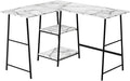 Computer Desk Home Office Corner Storage Shelves 48 l L Shape Work Laptop White Marble Look Laminate Black Metal Contemporary Modern