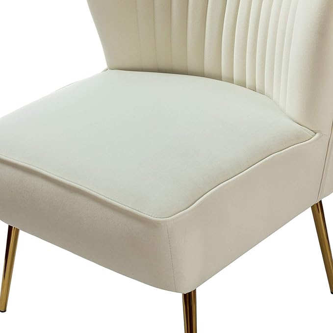 TINA'S HOME Velvet Accent Chair Set of 2 with Metal Golden Legs Upholstered Armless Slipper Chair with Wingback Mid Century Side Chair for Living Room Bedroom Vanity- Ivory