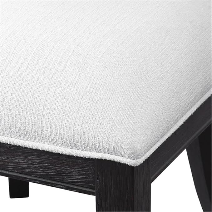 BOWERY HILL Modern Accent Chair 18 in Seat Height Birch Wood Frame Charcoal Black Finish White Performance Fabric Cushion Klismos Style Armless Design for Living Room or Bedroom Use