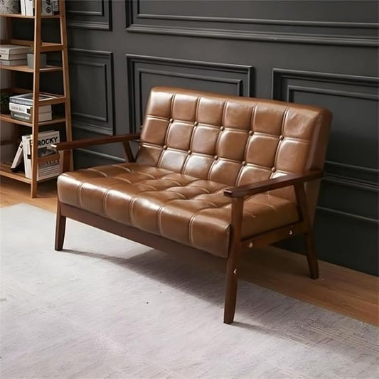 NIUYAO Sofa Couch with Comfy Armrest Upholstered Tufted Back Small Loveseat Sofa Modern Classic Faux Leather Couch for Living Room Bedroom Apartment Office -Camel 55 L x 26 W x 28 H