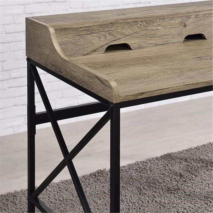 Pemberly Row Contemporary Gray Wood and Black Metal Desk USB Port and Electrical Outlet 48.75 in Wide Modern Design with Hidden Storage Levelers Home Office Workspace Furniture