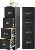 Incbruce 4 Drawer File Cabinet Metal File Storage Cabinet with Lock Vertical Filing Cabinet with Adjustable Hanging Frame for Home Office Easy Assemble (Black)