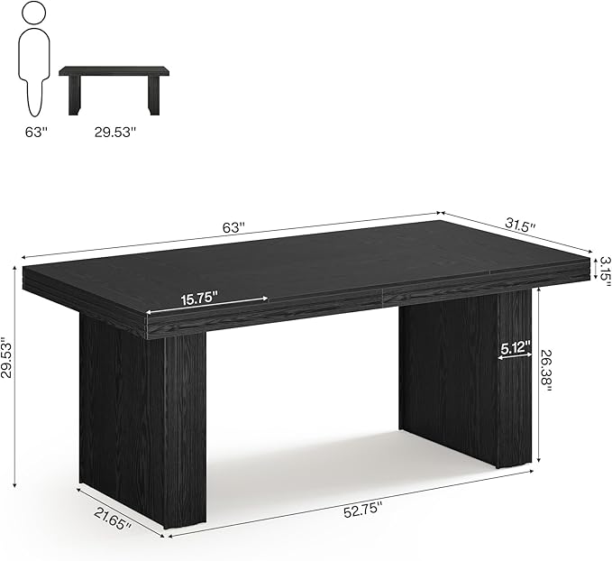 Tribesigns 63 Executive Desk Large Office Computer Desk with Heavy-Duty Legs and Thickened Desktop Elegant Writing Workstation Study Table Conference Table for Office Black