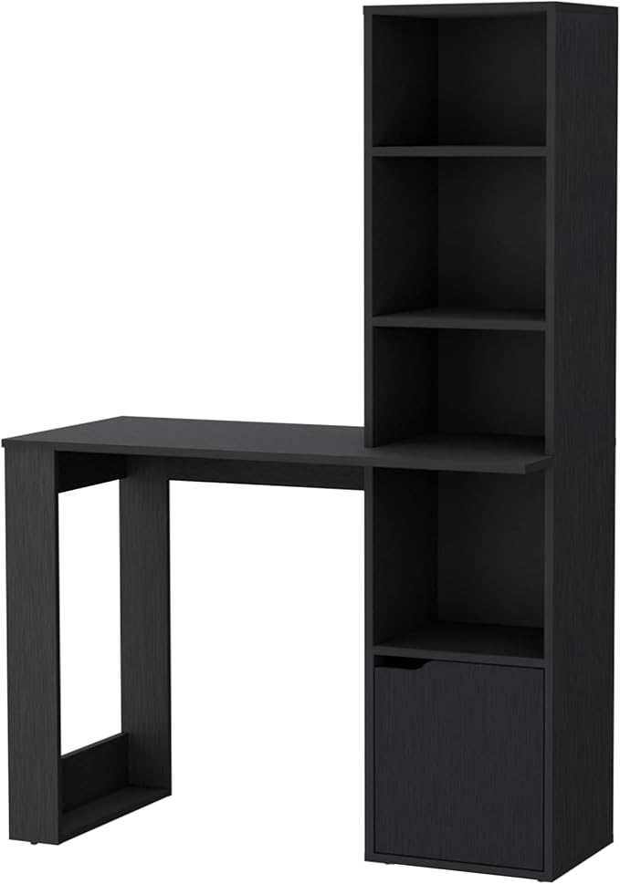 Home Office Desk Computer Desk with 4-Tier Bookcase and 1-Door Cabinet
