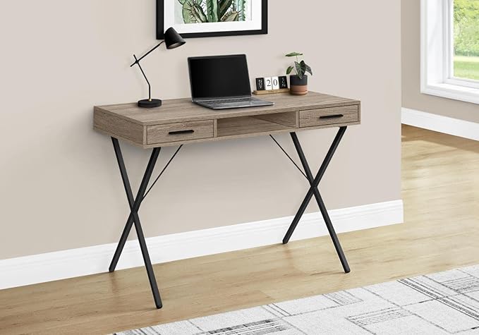 Monarch Specialties I 7796 Computer Desk Home Office Laptop Left Right Set-up Storage Drawers 42 L Work Metal Laminate Brown Black Contemporary