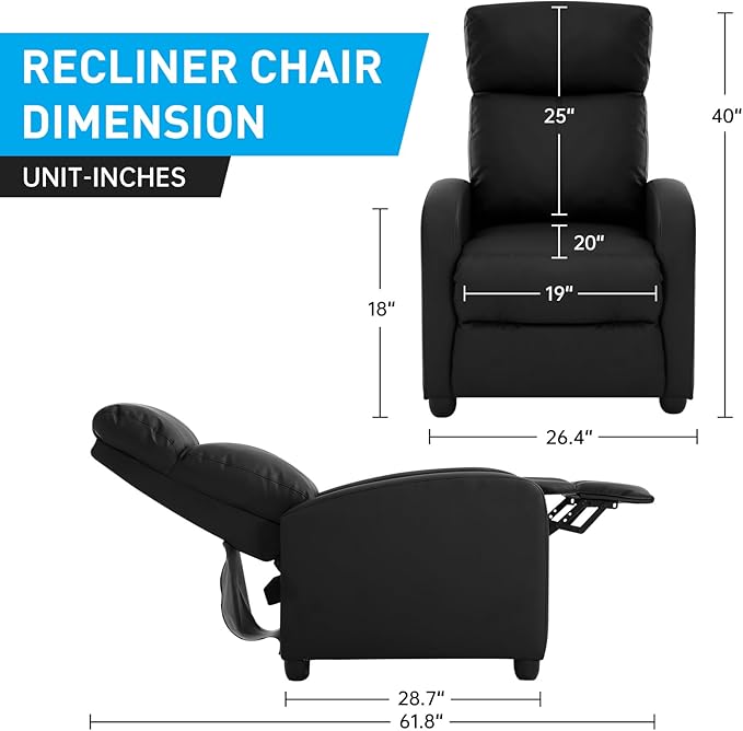 BLKMTY Massage Recliner Chair for Living Room Single Sofa Recliner Adjustable Reading Chairs Modern Ergonomic Recliner Club Chair Home Theater Seating Massage Leather Lounge Black