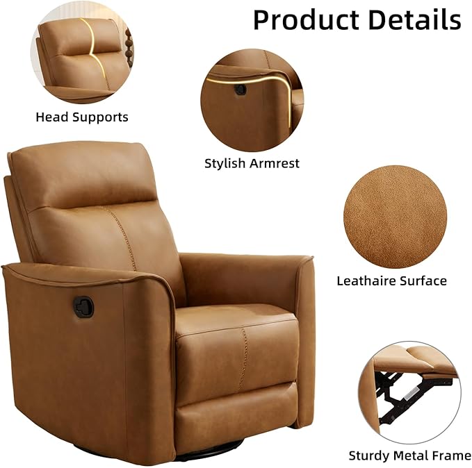 CANMOV Swivel Rocker Recliner Glider Rocking Chair Nursing Chairs Swivel Glider Recliners with Soft Backrest Leathaire Manual Reclining Sofa for Living Room Bedroom Apartment Brown