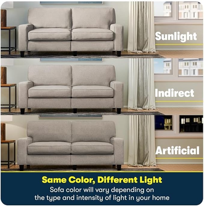 Pemberly Row 73 Track Arm Sofa Light Gray Upholstery Removable Covers Solid Wood Frame Modern Classic Design Compact Size for Smaller Apartments Living Room or Home Office Furniture
